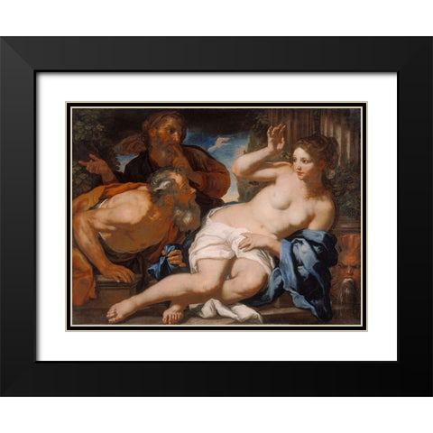 Susannah and the Elders Black Modern Wood Framed Art Print with Double Matting by Loth, Johann Carl