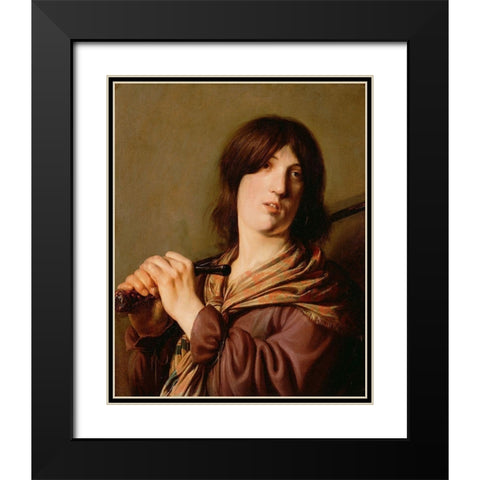 David with His Sword Black Modern Wood Framed Art Print with Double Matting by de Bray, Salomon