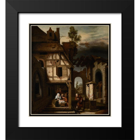 Adoration of the Shepherds Black Modern Wood Framed Art Print with Double Matting by Maes, Nicolaes