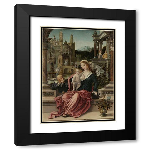 The Holy Family Black Modern Wood Framed Art Print with Double Matting by Gossaert, Jan
