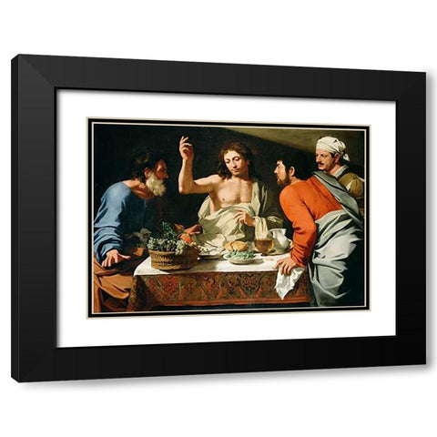 The Supper at Emmaus Black Modern Wood Framed Art Print with Double Matting by Cavarozzi, Bartolomeo
