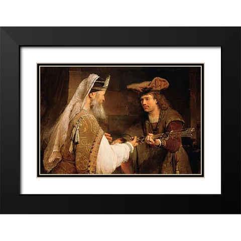 Ahimelech Giving the Sword of Goliath to David Black Modern Wood Framed Art Print with Double Matting by de Gelder, Aert