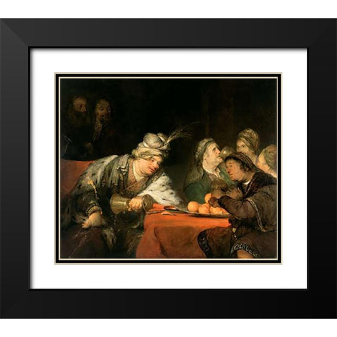 The Banquet of Ahasuerus Black Modern Wood Framed Art Print with Double Matting by de Gelder, Aert