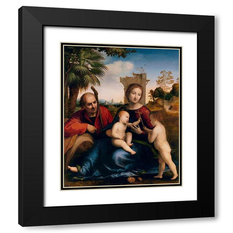 The Rest on the Flight into Egypt with St. John the Baptist Black Modern Wood Framed Art Print with Double Matting by Porta, Baccio Della