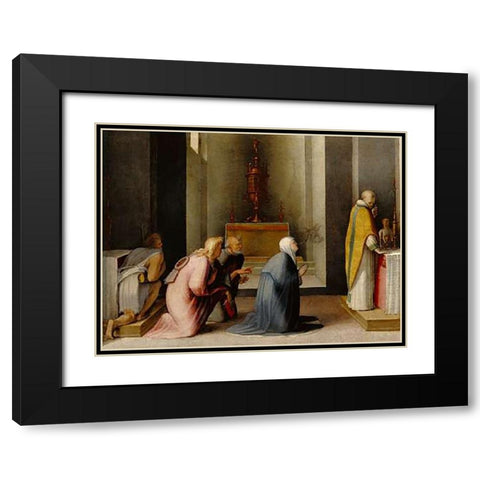 The Miraculous Communion of Saint Catherine of Siena Black Modern Wood Framed Art Print with Double Matting by Beccafumi, Domenico