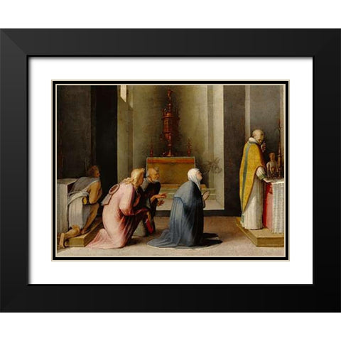 The Miraculous Communion of Saint Catherine of Siena Black Modern Wood Framed Art Print with Double Matting by Beccafumi, Domenico