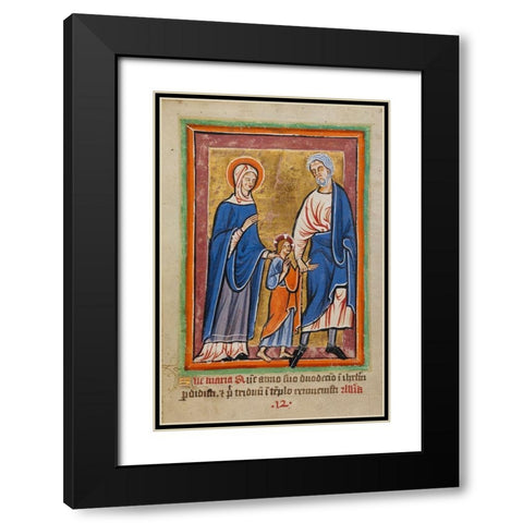 Christ Led to Jerusalem by Mary and Joseph Black Modern Wood Framed Art Print with Double Matting by Illuminator , Unknown 12th Century