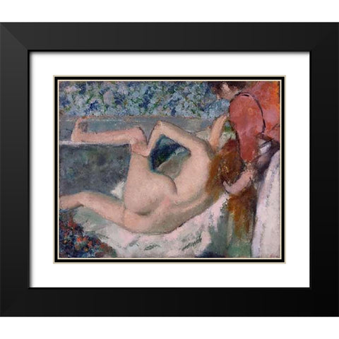 After the Bath Black Modern Wood Framed Art Print with Double Matting by Degas, Edgar