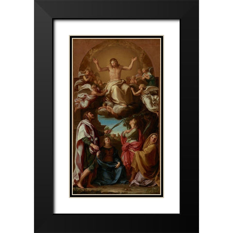 Christ in Glory with Saints Celsus, Julian, Marcionilla and Basilissa Black Modern Wood Framed Art Print with Double Matting by Batoni, Pompeo Girolamo