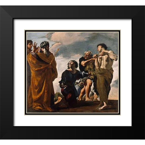 Moses and the Messengers from Canaan Black Modern Wood Framed Art Print with Double Matting by Lanfranco, Giovanni
