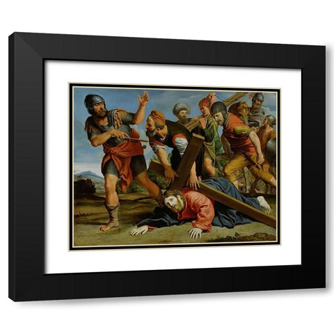 The Way to Calvary Black Modern Wood Framed Art Print with Double Matting by Domenichino