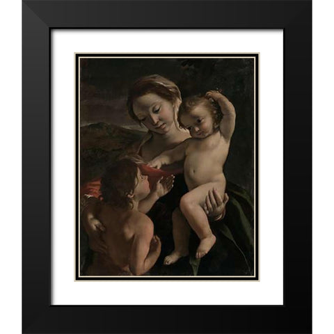 Madonna and Child with the Infant Saint John the Baptist Black Modern Wood Framed Art Print with Double Matting by Lanfranco, Giovanni