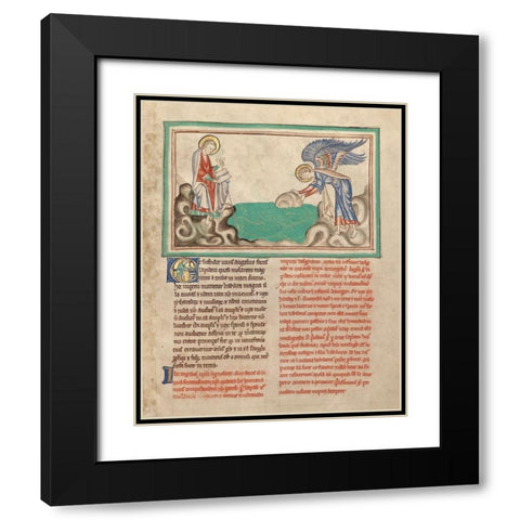 An Angel Casting a Millstone into the Sea Black Modern Wood Framed Art Print with Double Matting by Illuminator, Unknown 13th Century