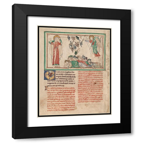 An Angel Standing in the Sun and Birds Invited to the Repast Black Modern Wood Framed Art Print with Double Matting by Illuminator, Unknown 13th Century