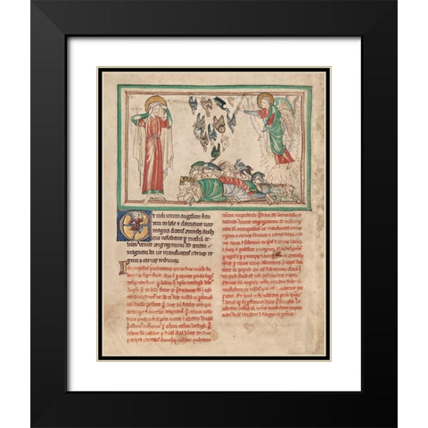 An Angel Standing in the Sun and Birds Invited to the Repast Black Modern Wood Framed Art Print with Double Matting by Illuminator, Unknown 13th Century