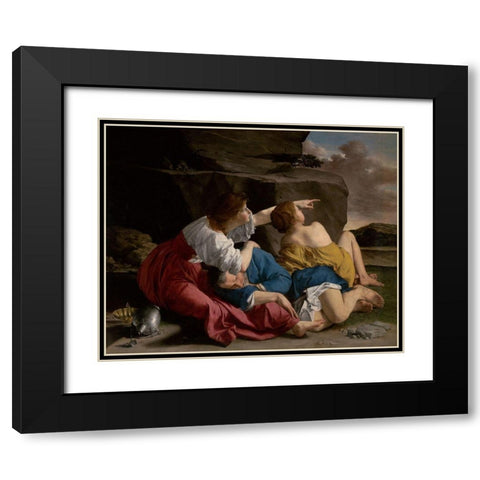 Lot and his Daughters Black Modern Wood Framed Art Print with Double Matting by Gentileschi, Orazio