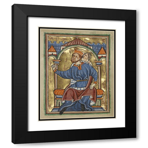 Herod Enthroned Black Modern Wood Framed Art Print with Double Matting by Illuminator, Unknown 12th Century English