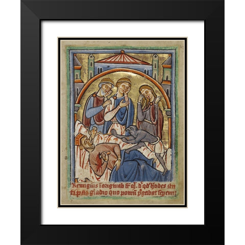 The Suicide of Herod Black Modern Wood Framed Art Print with Double Matting by Illuminator, Unknown 12th Century English