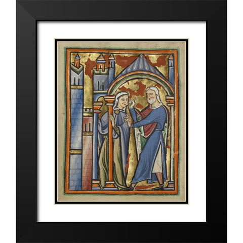 The Meeting at the Golden Gate Black Modern Wood Framed Art Print with Double Matting by Illuminator, Unknown 12th Century English