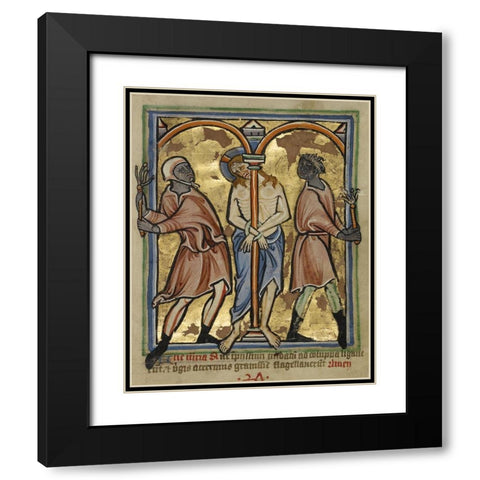 The Scourging of Christ Black Modern Wood Framed Art Print with Double Matting by Illuminator, Unknown 12th Century English