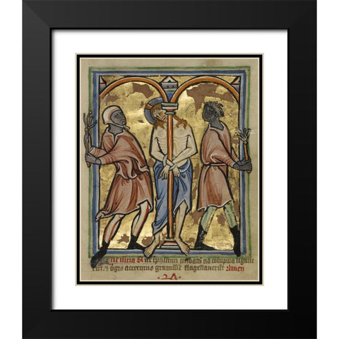 The Scourging of Christ Black Modern Wood Framed Art Print with Double Matting by Illuminator, Unknown 12th Century English