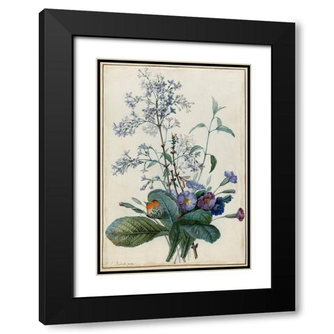 A Bouquet of Flowers with Insects Black Modern Wood Framed Art Print with Double Matting by Redoute, Pierre Joseph