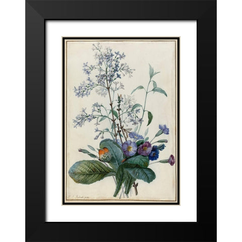 A Bouquet of Flowers with Insects Black Modern Wood Framed Art Print with Double Matting by Redoute, Pierre Joseph