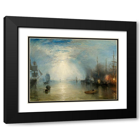 Keelmen Heaving in Coals by Moonlight, 1835 Black Modern Wood Framed Art Print with Double Matting by Turner, Joseph Mallord--William