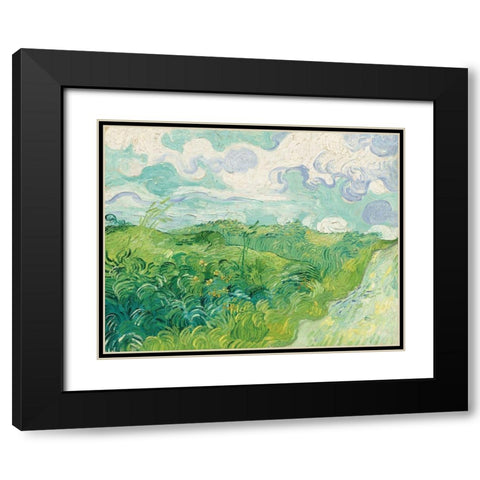 Green Wheat Fields, Auvers, 1890 Black Modern Wood Framed Art Print with Double Matting by Van Gogh, Vincent