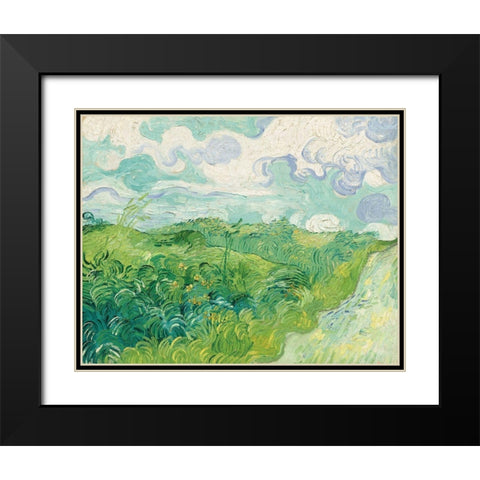 Green Wheat Fields, Auvers, 1890 Black Modern Wood Framed Art Print with Double Matting by Van Gogh, Vincent