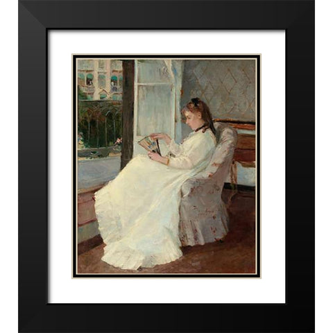 The Artists Sister at a Window, 1869 Black Modern Wood Framed Art Print with Double Matting by Morisot, Berthe