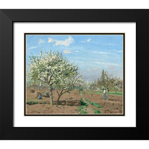 Orchard in Bloom, Louveciennes, 1872 Black Modern Wood Framed Art Print with Double Matting by Pissarro, Camille