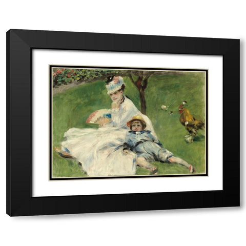 Madame Monet and Her Son Black Modern Wood Framed Art Print with Double Matting by Renoir, Pierre-Auguste