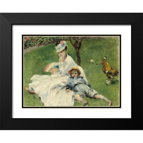 Madame Monet and Her Son Black Modern Wood Framed Art Print with Double Matting by Renoir, Pierre-Auguste