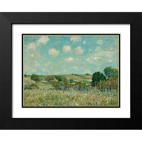 Meadow, 1875 Black Modern Wood Framed Art Print with Double Matting by Sisley, Alfred