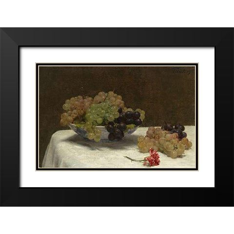 Still Life with Grapes and a Carnation, c. 1880 Black Modern Wood Framed Art Print with Double Matting by Latour, Henri Fantin