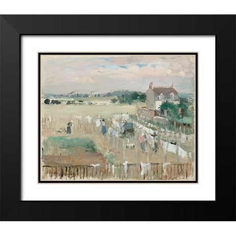 Hanging the Laundry out to Dry, 1875 Black Modern Wood Framed Art Print with Double Matting by Morisot, Berthe