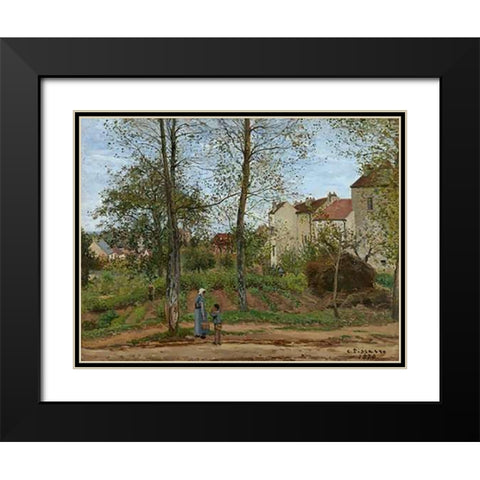 Houses at Bougival (Autumn) Black Modern Wood Framed Art Print with Double Matting by Pissarro, Camille