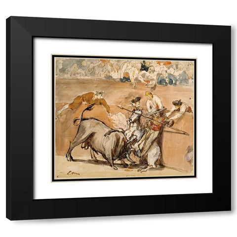 Bullfight Black Modern Wood Framed Art Print with Double Matting by Manet, Edouard