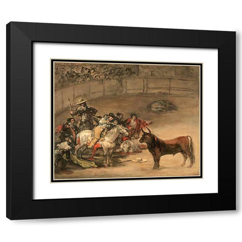 Bullfight, Suerte de Varas Black Modern Wood Framed Art Print with Double Matting by Goya, Francisco de