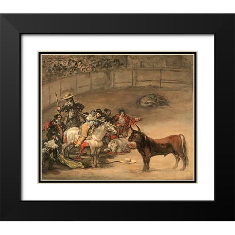 Bullfight, Suerte de Varas Black Modern Wood Framed Art Print with Double Matting by Goya, Francisco de