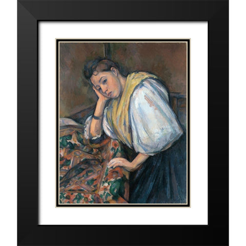 Young Italian Woman at a Table Black Modern Wood Framed Art Print with Double Matting by Cezanne, Paul