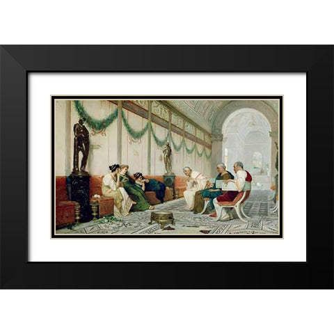 Interior of Roman Building with Figures Black Modern Wood Framed Art Print with Double Matting by Forti, Ettore