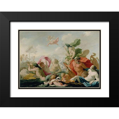 Marine Gods Paying Homage to Love Black Modern Wood Framed Art Print with Double Matting by Le Sueur, Eustache