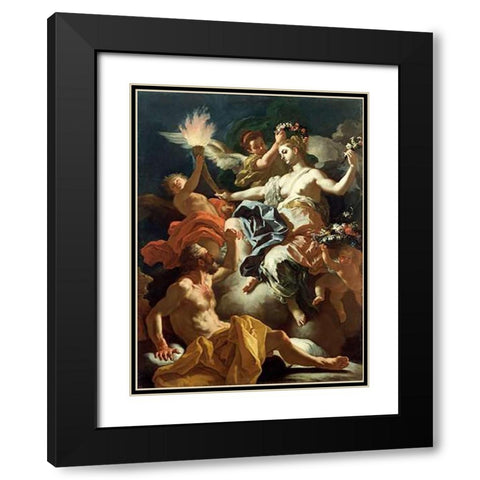 Aurora Taking Leave of Tithonus Black Modern Wood Framed Art Print with Double Matting by Solimena, Francesco