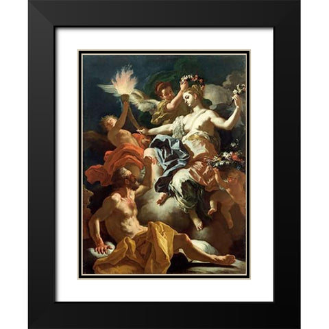 Aurora Taking Leave of Tithonus Black Modern Wood Framed Art Print with Double Matting by Solimena, Francesco