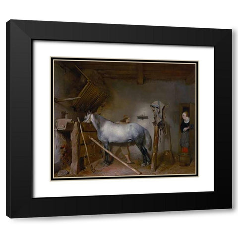 Horse Stable Black Modern Wood Framed Art Print with Double Matting by Ter Borch, Gerard