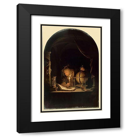 Astronomer by Candlelight, late 1650s Black Modern Wood Framed Art Print with Double Matting by Dou, Gerrit