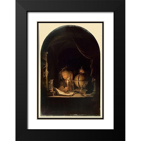 Astronomer by Candlelight, late 1650s Black Modern Wood Framed Art Print with Double Matting by Dou, Gerrit