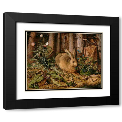 A Hare in the Forest Black Modern Wood Framed Art Print with Double Matting by Hoffmann, Hans
